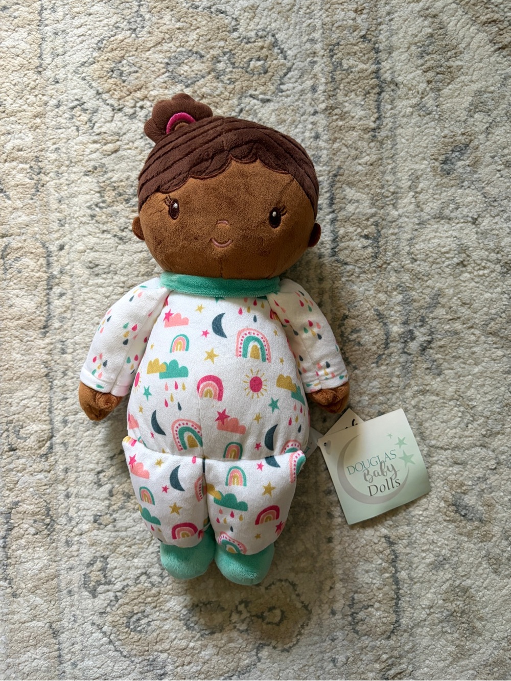 Douglas Baby Dolls Plush Pajama Doll in Brown with Rainbow Print